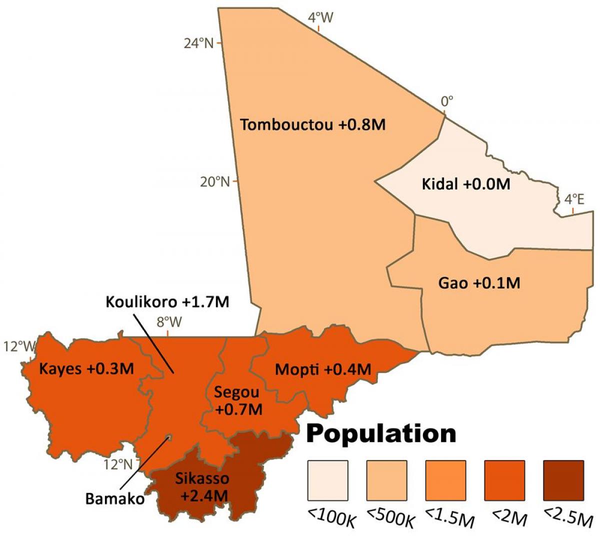 Mapa de Mali població