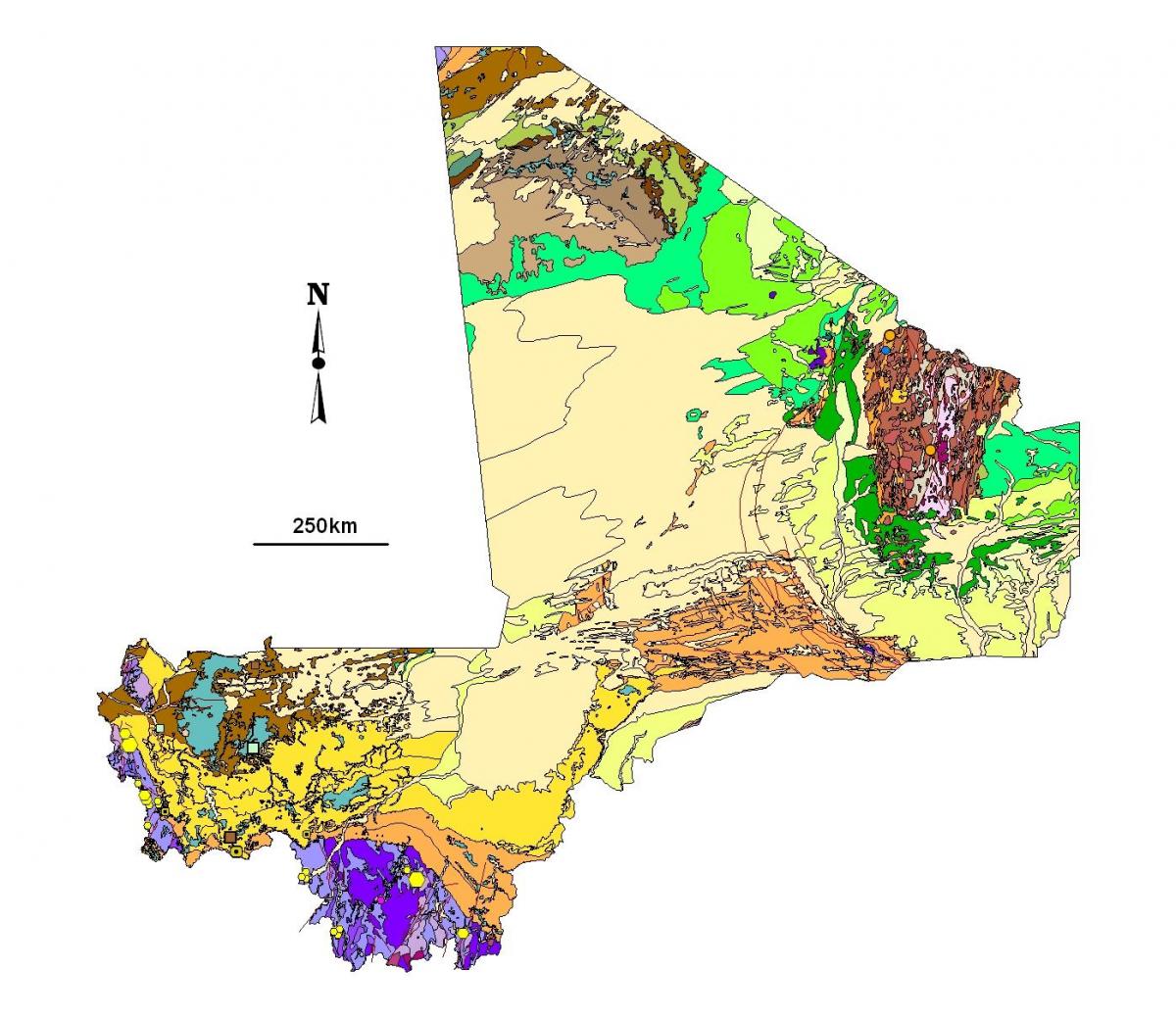 Mapa de les mines d'or de Mali