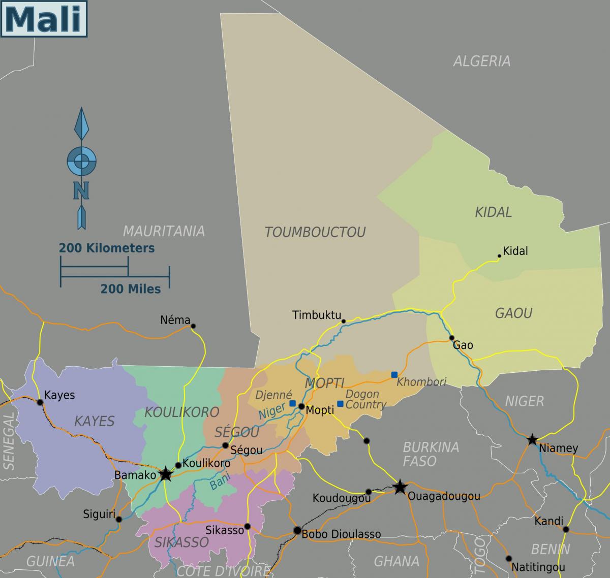 Mapa de regions de Mali